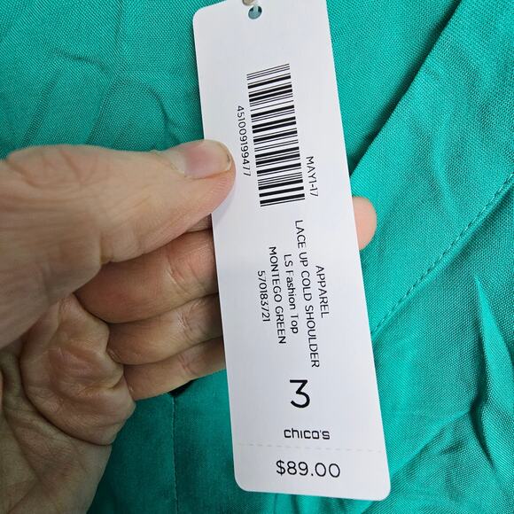 Chicos Womens V-Neck Blouse Lace Up Cold Shoulder Size 3 XL Classic Casual Easy - Picture 7 of 10